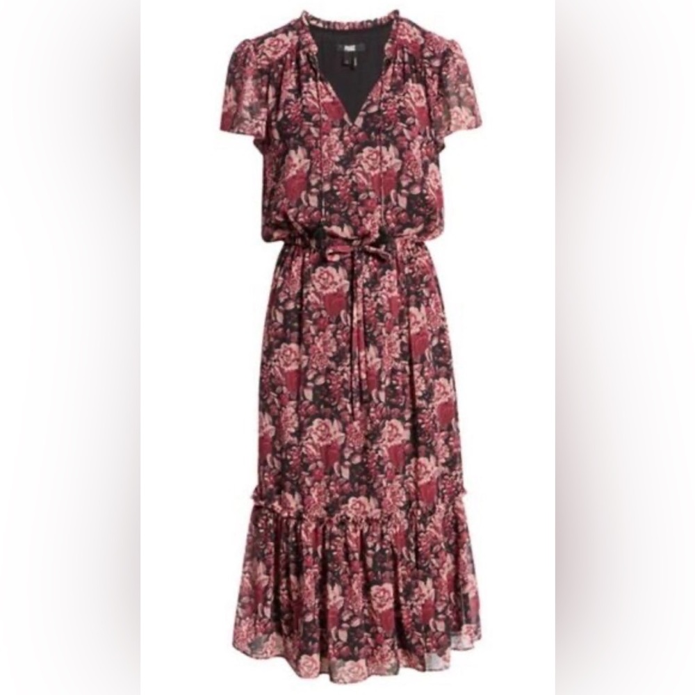 PAIGE Lyndie‎ Floral Split Neck Midi Dress NWOT
